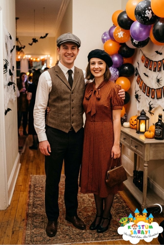 Halloween kostüm fikirleri çift Bonnie ve Clyde retro ikonik karakter kombinasyonu