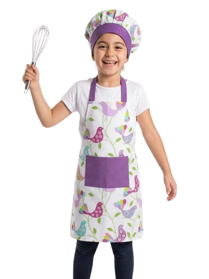 Aşçı Önlüğü ve Şapkası Kuş Desenli