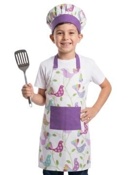 Aşçı Önlüğü ve Şapkası Kuş Desenli