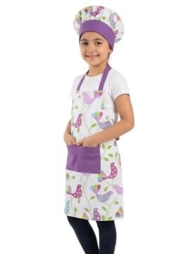 Aşçı Önlüğü ve Şapkası Kuş Desenli