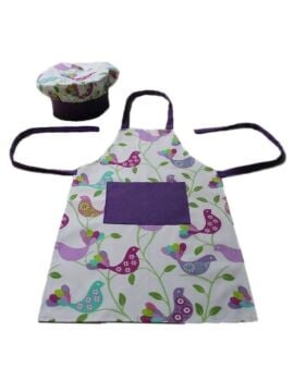Aşçı Önlüğü ve Şapkası Kuş Desenli