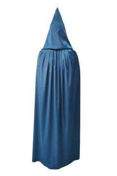 Petrol Mavisi Kapüşonlu Pelerin