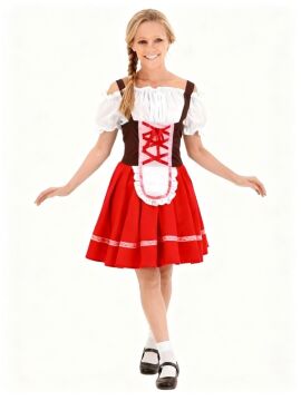 Oktoberfest Alman Kadın Kostümü Kırmızı - S Beden