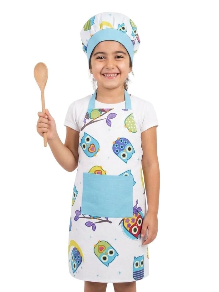 Aşçı Önlüğü ve Aşçı Şapkası Baykuş Desenli