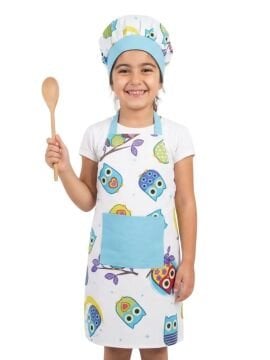 Aşçı Önlüğü ve Aşçı Şapkası Baykuş Desenli