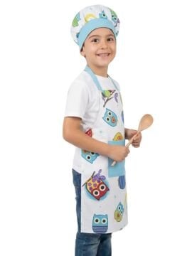 Aşçı Önlüğü ve Aşçı Şapkası Baykuş Desenli