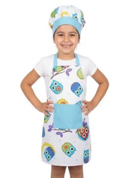 Aşçı Önlüğü ve Aşçı Şapkası Baykuş Desenli