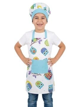 Aşçı Önlüğü ve Aşçı Şapkası Baykuş Desenli