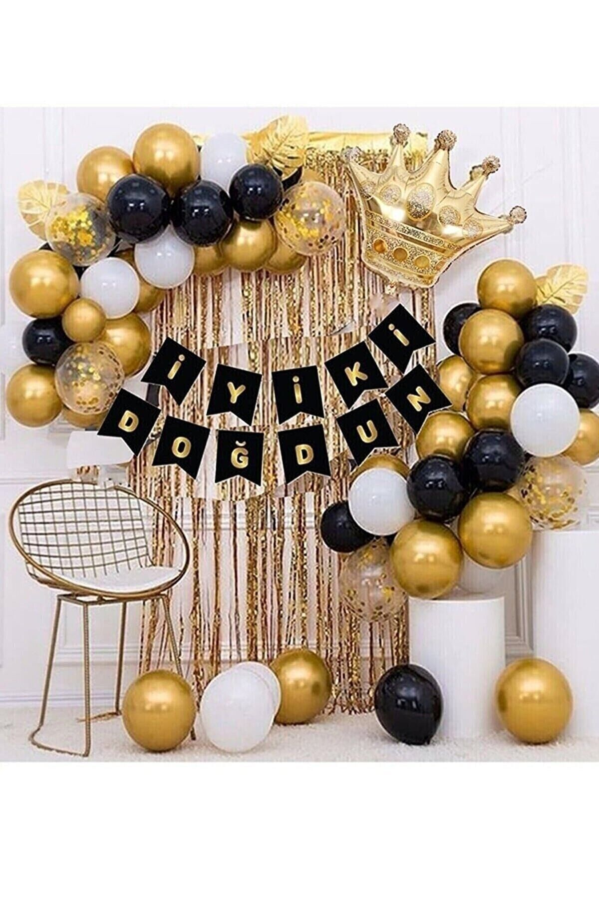 Kral Taçlı Balon Zinciri Doğum Günü Seti İyi Ki Doğdun Bannerli Doğum Günü Set