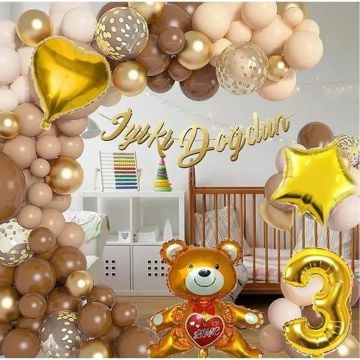 Ayıcıklı Lüks Kahverengi Doğum Günü Süsü Doğum Günü Parti Balon Seti
