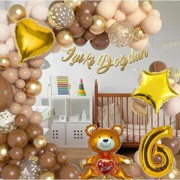 Ayıcıklı Lüks Kahverengi Doğum Günü Süsü Doğum Günü Parti Balon Seti