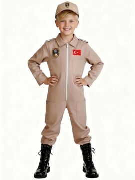 Savaş Uçağı Pilotu Kostümü Bej - 10-11 Yaş