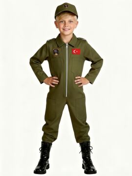 Savaş Uçağı Pilotu Kostümü Haki - 2-3 Yaş