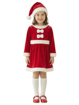 Kadife Kumaş Fiyonklu Noel Anne Kostümü