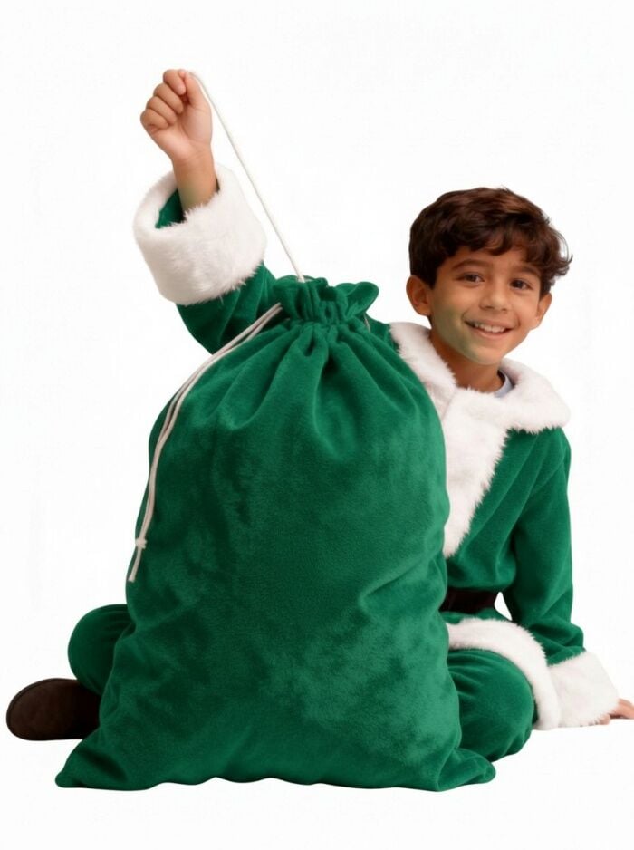 Yeşil Noel Baba Hediye Çuvalı Küçük Boy (45X70 cm)