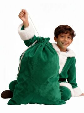 Yeşil Noel Baba Hediye Çuvalı Küçük Boy (45X70 cm)