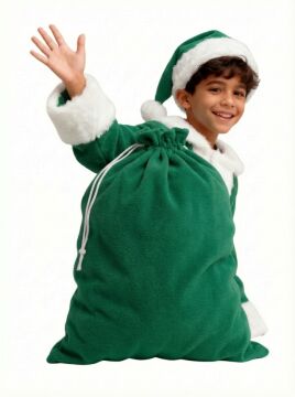 Yeşil Noel Baba Hediye Çuvalı Küçük Boy (45X70 cm)