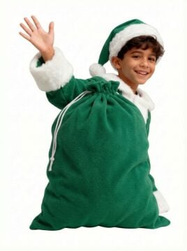 Yeşil Noel Baba Hediye Çuvalı Küçük Boy (45X70 cm)
