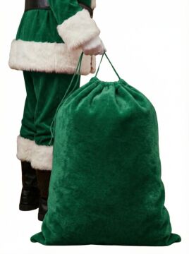 Yeşil Noel Baba Hediye Çuvalı Büyük Boy (70X100 cm)