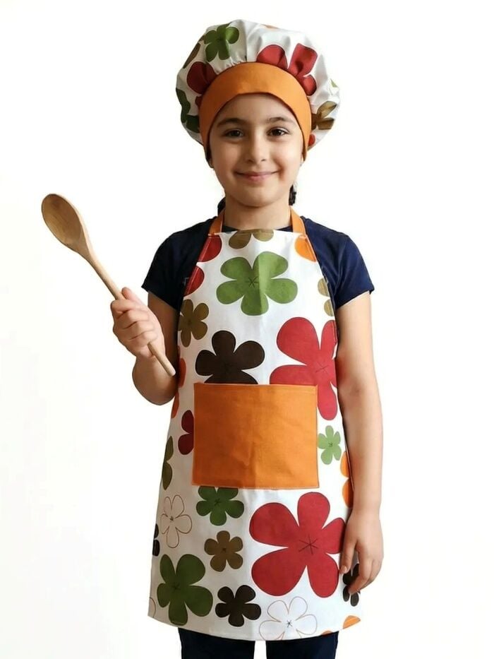 Aşçı Önlüğü ve Aşçı Şapkası Papatya Desenli