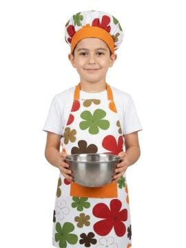 Aşçı Önlüğü ve Aşçı Şapkası Papatya Desenli