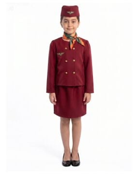 Hostes Kostümü Çocuk Bordo