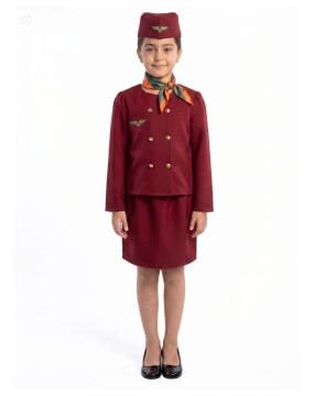 Hostes Kostümü Çocuk Bordo
