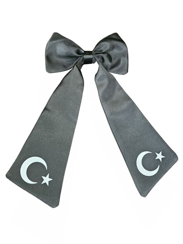 Ay Yıldızlı Fiyonklu Siyah Saç Tokası