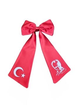 Ay Yıldız Atatürk Baskılı Fiyonklu Kırmızı Saç Tokası