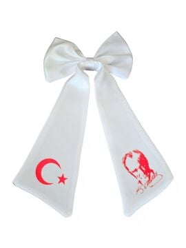 Ay Yıldız Atatürk Baskılı Fiyonklu Beyaz Saç Tokası