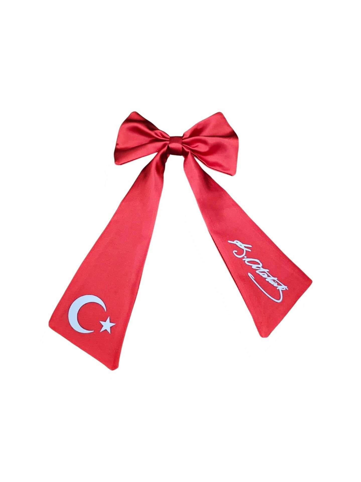 Ay Yıldız Atatürk İmzalı Fiyonklu Kırmızı Saç Tokası