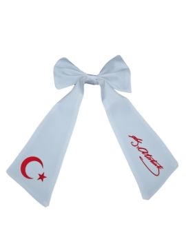 Ay Yıldız Atatürk İmzalı Fiyonklu Beyaz Saç Tokası