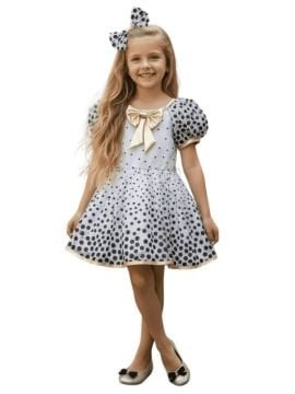 Siyah Puantiyeli Tüllü Beyaz Elbise