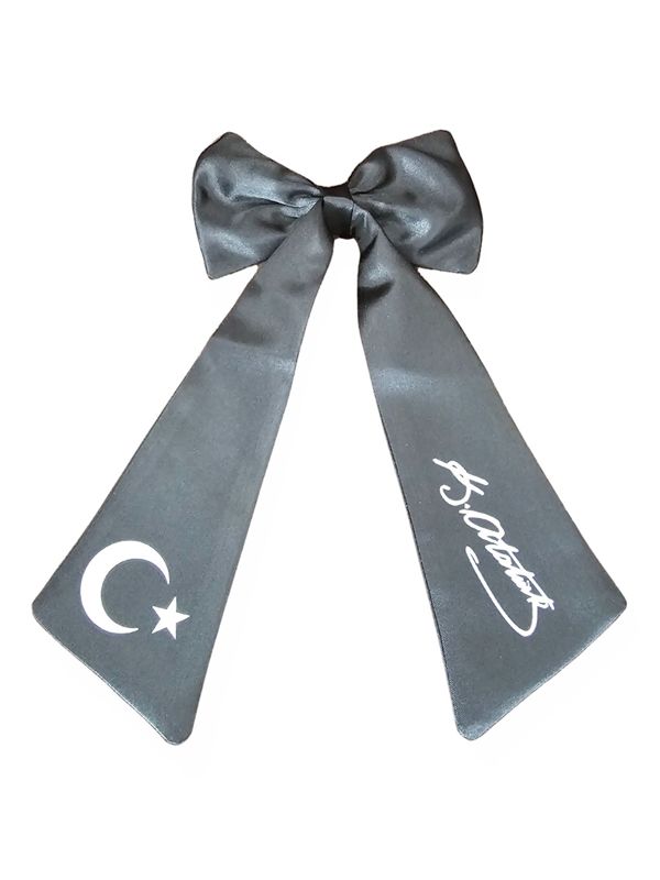 Ay Yıldız Atatürk İmzalı Fiyonklu Siyah Saç Tokası