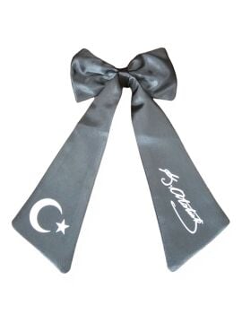 Ay Yıldız Atatürk İmzalı Fiyonklu Siyah Saç Tokası