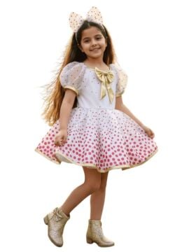 Kırmızı Puantiyeli Tüllü Beyaz Elbise