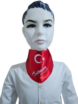 Ay Yıldızlı Atatürk İmzalı Fular Siyah