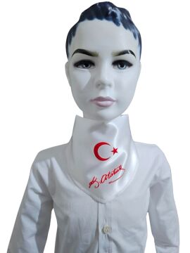 Ay Yıldızlı Atatürk İmzalı Fular Beyaz