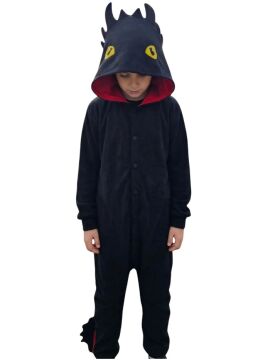 Dişsiz Ejderha Kostümü | Siyah Ejderha Pijama Tulum Kostüm