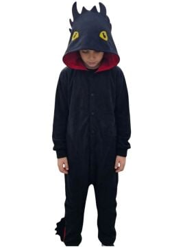 Dişsiz Ejderha Kostümü | Siyah Ejderha Pijama Tulum Kostüm