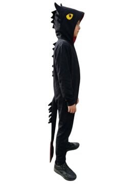 Dişsiz Ejderha Kostümü | Siyah Ejderha Pijama Tulum Kostüm