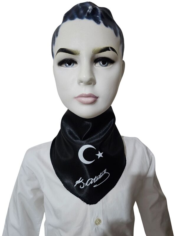 Ay Yıldızlı Atatürk İmzalı Fular Siyah