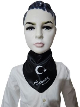 Ay Yıldızlı Atatürk İmzalı Fular Siyah
