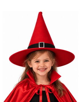Halloween Cadı Şapkası Toka Detaylı Kırmızı