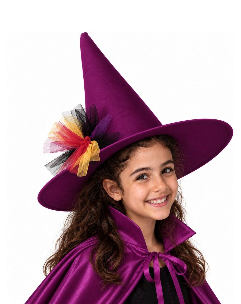 Halloween Cadı Şapkası Tül Detaylı Mor