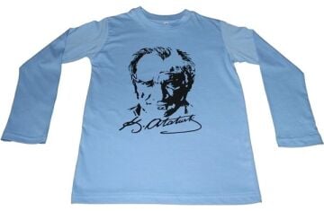 Atatürk Baskılı Tişört Uzun Kollu 10-11 Yaş - Beyaz