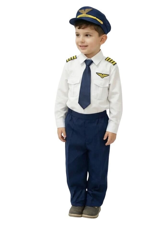 Uzun Kol Gömlekli Apoletli Erkek Çocuk Pilot Kostümü