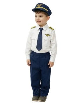 Uzun Kol Gömlekli Apoletli Erkek Çocuk Pilot Kostümü