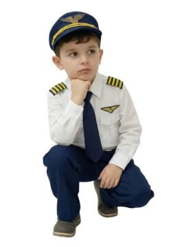 Uzun Kol Gömlekli Apoletli Erkek Çocuk Pilot Kostümü