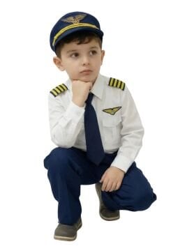 Uzun Kol Gömlekli Apoletli Erkek Çocuk Pilot Kostümü